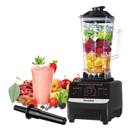 Licuadora Profesional Electrica Potente 1400w Nevashel Modelo Ad-01 Uso Rudo Con Jarra De 2l Ideal Para Cocina O Restaurante, Licuados, Batidos, Mezclar, Batir, Bebidas Y Salsas Color Negro