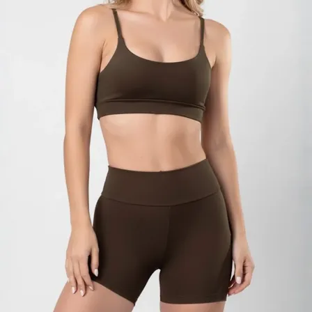 Conjunto Fitness Top E Shorts Meia Coxa Cintura Alta
