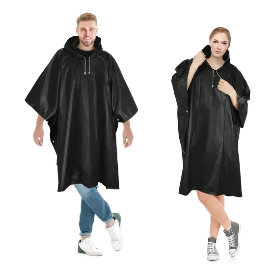 Poncho De Lluvia Reutilizable Adultos Con Capucha Con Cordón