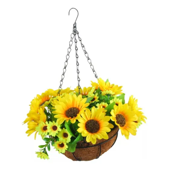 Flores Artificiales En Cesta Colgante, Jarrón Decorativo