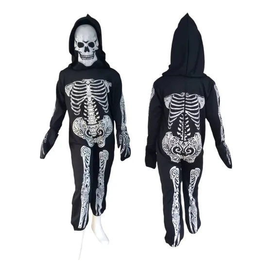 Disfraz Esqueleto Calavera Halloween Parca Catrín Calaca Niño Con Máscara Y Guantes