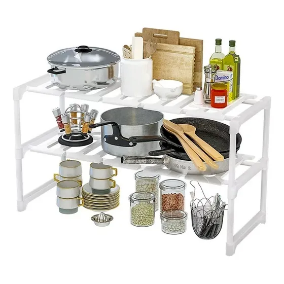 Estante Organizador Bajo Mesada Alacena Cocina 2 Niveles IMBACK Color Blanco
