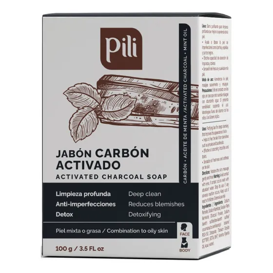 Jabon Pili De Carbón Activado Y Aceite De Menta 100g