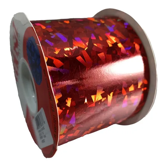 Listón Celosa Holográfico / Para Hacer Mega Moño (7cm Ancho) Color Rojo