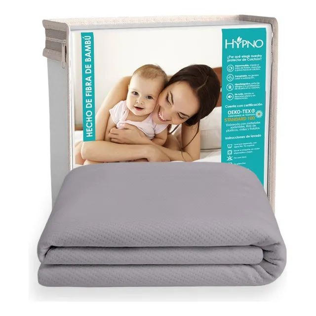 Protector De Colchón Impermeable Bambú Queen / Gris