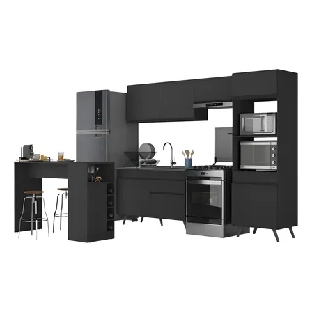 Armário De Cozinha C/ Bancada/mesa Veneza Multimóveis Mp2174 Cor Preto