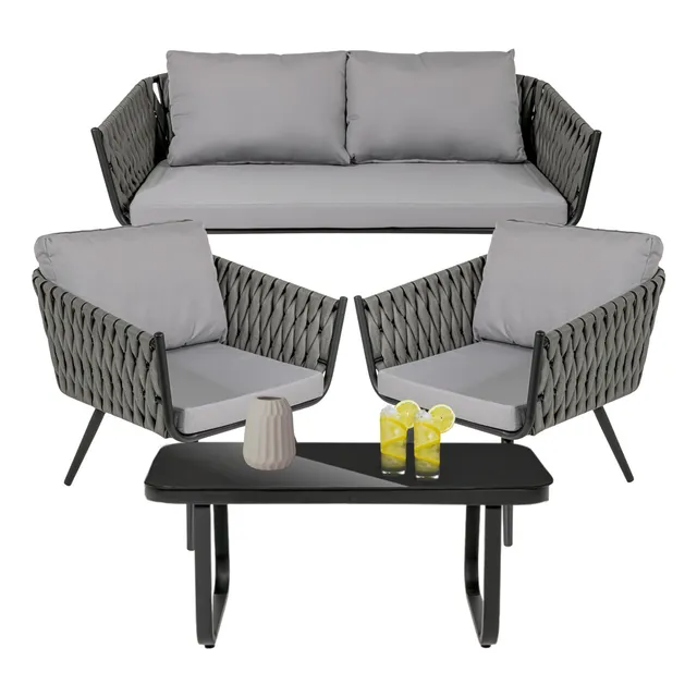 Sala Exterior Tejida Rattan Jardin Patio Terraza 4 Pz Gris