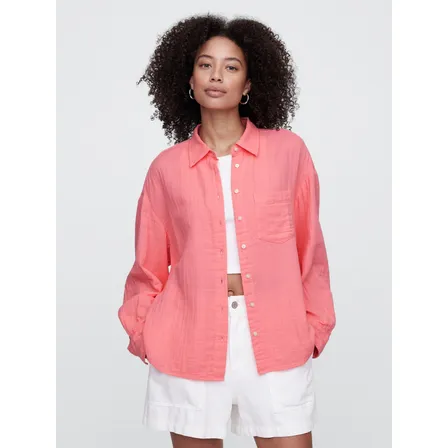 Blusa Mujer Gap Big Gauze Manga Larga Rosado