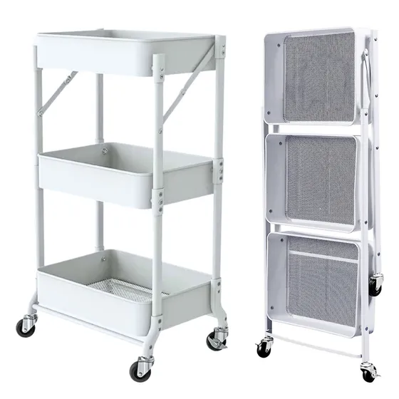 Organizador Carro Plegable Multiuso De 3 Niveles Con Ruedas Color Blanco Santu Home & Deco