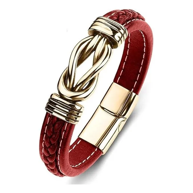 Pulsera Cuero Trenzado Acero Inoxidable Elegante Unisex