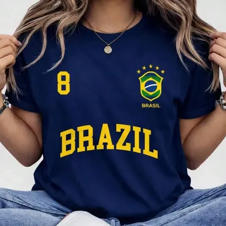 Blusa Feminina Brasil Hexa T-shirt Verão Manga Curta Algodão