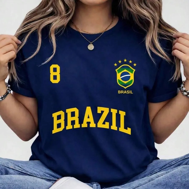 Blusa Feminina Brasil Hexa T-shirt Verão Manga Curta Algodão Blusa Feminina Brasil Hexa T-shirt Verão Manga Curta Algodão