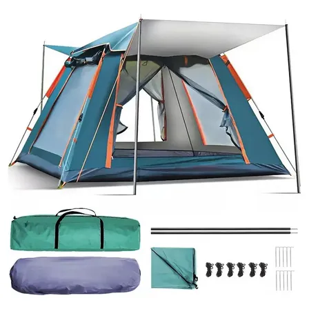 Tenda De Camping Automática De Grande Capacidade, 240*240*155cm, Proteção Solar Upf 50+, Impermeável, Acomoda De 5-8 Pessoas Verde