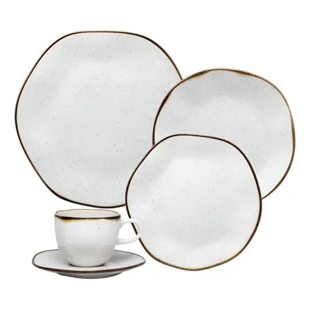 Aparelho De Jantar E Chá Ryo Maresia 20 Peças Branco E Marrom Oxford