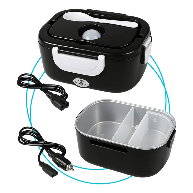 Marmita Elétrica Térmica Portátil 1,5l Bivolt 110/220v Veicular 12/24v Aquecedora De Alimentos Lunch Box Com Divisórias... Preto 127/220v
