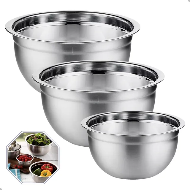 Kit 3 Bowls/ Tigelas Em Aço Inox Tam: 18, 20 E 22cm    