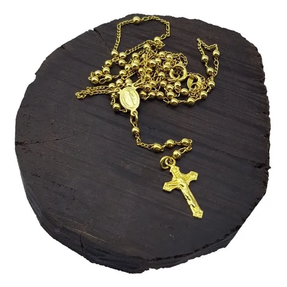 Rosario Para Hombre 60 Cm Enchapado En Oro 18 Kt