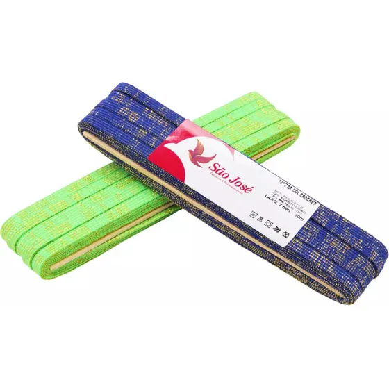 Elastico Crochet 7mm Com Glitter Dourado 10 Metros Chato