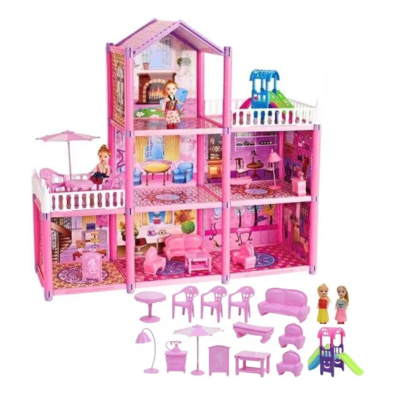 Casa De Muñecas De 129 Piezas, 2 Muñequitas Y Accesorios