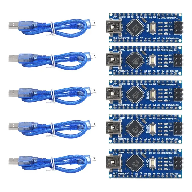 Tecneu 5 Piezas Placa Nano Compatible Ide Arduino Atmega328p V3 + Cables USB