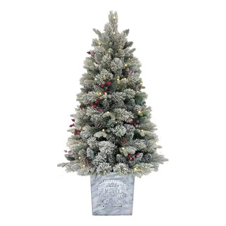 Árbol De Navidad En Canasta Nevado Luces Led 1.37 M Árbol De Navidad En Canasta Nevado Luces Led 1.37 M
