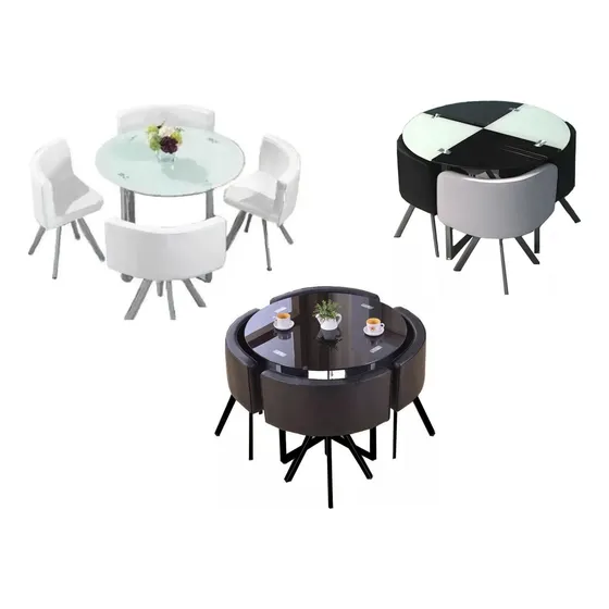 Combo Mesa Comedor Redonda Vidrio 4 Sillones Toda Blanca