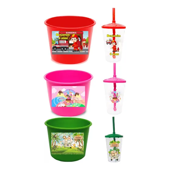 Kit 20 Baldes De Pipoca 20 Copos Lembrancinhas Personalizada
