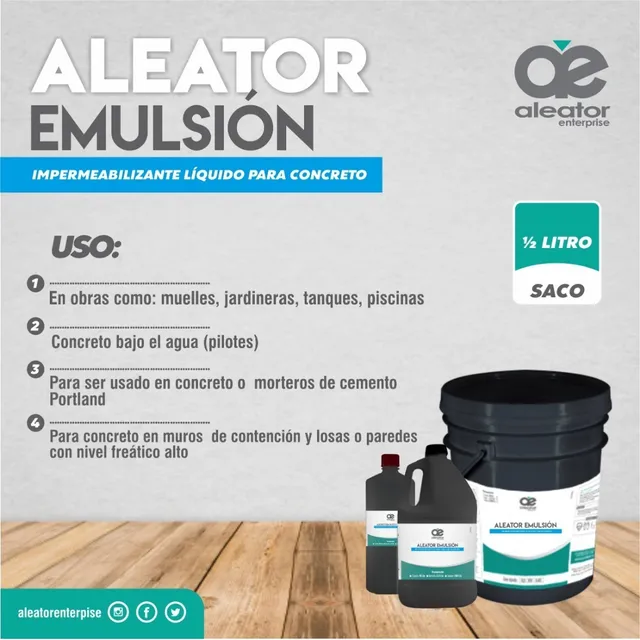 Aleator Emulsión Aditivo Hidrófugo Para Concreto