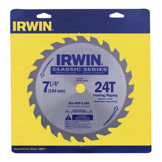 Disco Sierra Circular Portatil 7 1/4  24 Dientes 5/8  Irwin