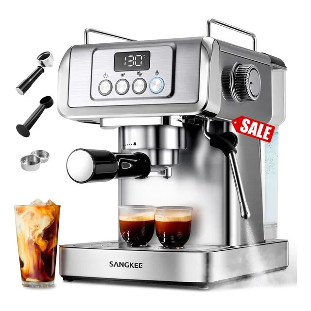 Sangkee Cafetera Espresso 19 Bares Con Espumador De Leche, Prepara Café como en Cafetería en 30s, Acero Inoxidable Premium Fácil de Limpiar, para Hogar y Fiestas，¡OFERTA LIMITADA!