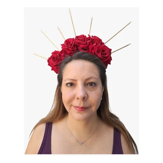 Diadema De Catrina Flores Con Luz Día De Muertos Color Rojo