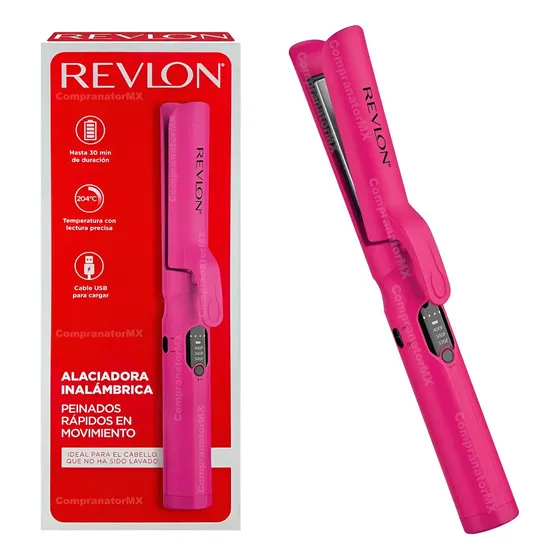 Alaciadora Plancha Cabello Recargable Inalámbric Revlon Pelo Rosa