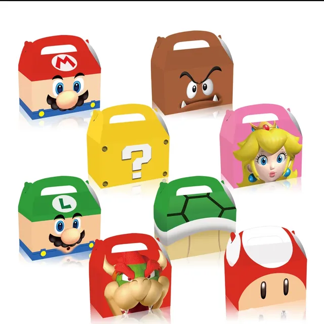 8 Cajas Recordatorio Sorpresa Mario Bross 16x7.5x11cm