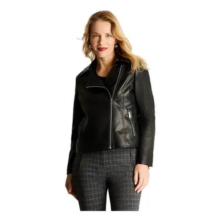 Chaqueta Biker De Ecocuero Con Tachas Negro Mujer Invierno