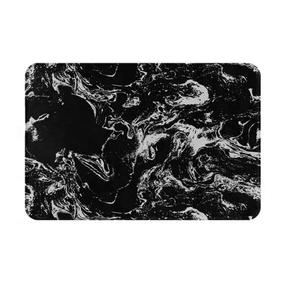 Alfombra Baño Textura Marmol Mezcla Blanco Negro Lavable X