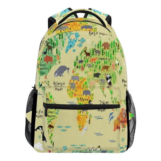 Mochila Mapa Animal Mundo Para Niño Niña Escuela Primaria 2
