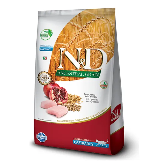 Ancestral frango e roma para gatos adultos castrados 7.5 kg