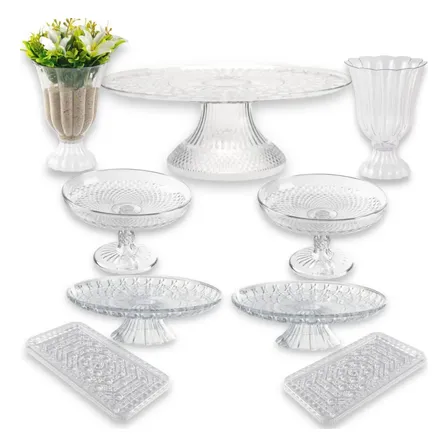 Kit Lapidado- 1 Boleira+ 4 Médio + 2 Bandejas Luxo + 2 Vaso