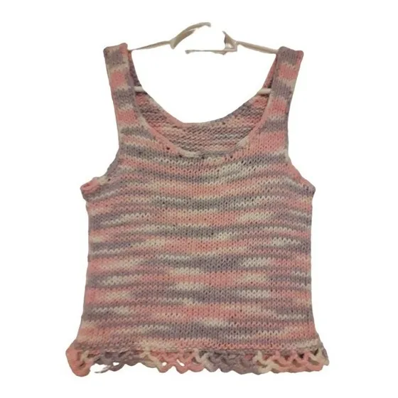 Musculosa De Niña De Hilo Tejida A Mano Rosa Y Lila Liquido