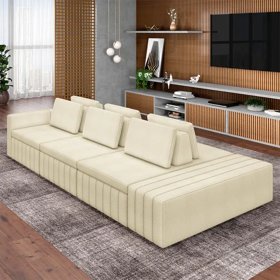 Sofá Ilha Com Encosto Móveis Olimpo 365cm Bouclê Off White