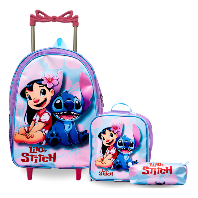 Mochila Infantil Escolar Rodinha Menina Lancheira Estojo Cor Tema Desenho Do Tecido Lilo S... Mochila Infantil Escolar Rodinha Menina Lancheira Estojo Cor Tema Desenho Do Tecido Lilo S...
