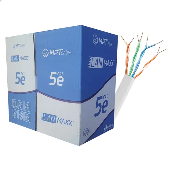 Cabo De Rede Branco 4p Cat5e 100% Cobre Mpt Cmx 305 Metros