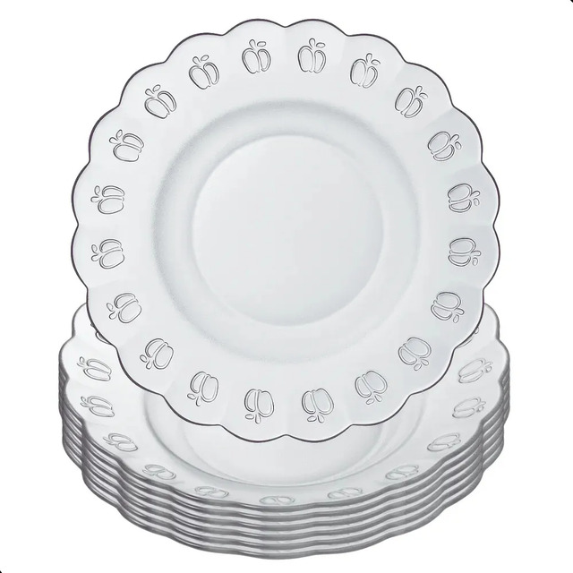 Jogo De Pratos Fundos 6 Peças Em Vidro Para Almoço/janta Transparente Jogo De Pratos Fundos 6 Peças Em Vidro Para Almoço/janta Transparente