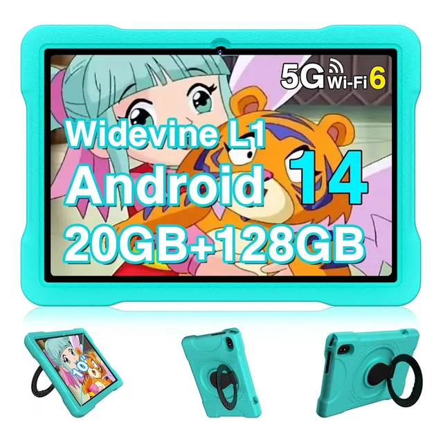2025 Tablet Android 14, Tablet De 10.1 Pulgadas Para Niños, 20gb+128gb/1tb Ampliable, Tablets Android Con Wifi 6, Octa-core, Control Parental, Bt5.0, Funda Niños Space Con Eva 360° 1280 * 800- Verde