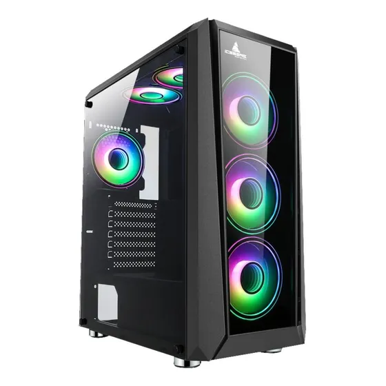 Chasis Caja Atx Gamer Iceberg Crystal G11 + 4 Fans Argb Aura Negro