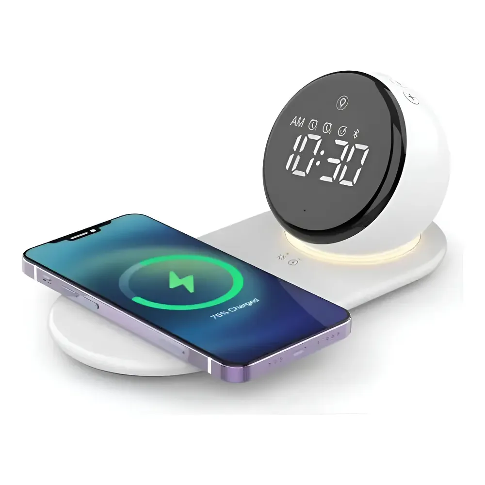 Cargador Inalámbrico Reloj Despertador 5 En 1 Con Altavoz Bt