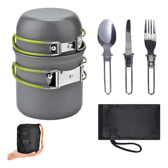 Set Juego Utensilios Porta Camping Ollas Personal