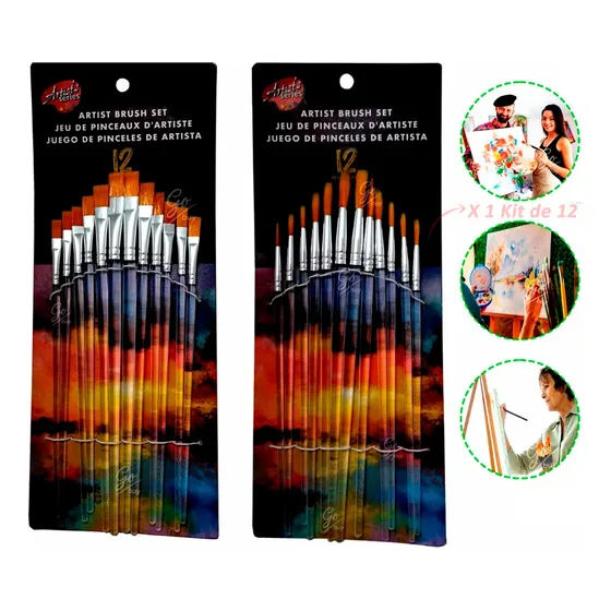 Kit X12 Ud Pinceles Pintar Con Óleo Acuarela Arte Decoración Cerdas Disponible