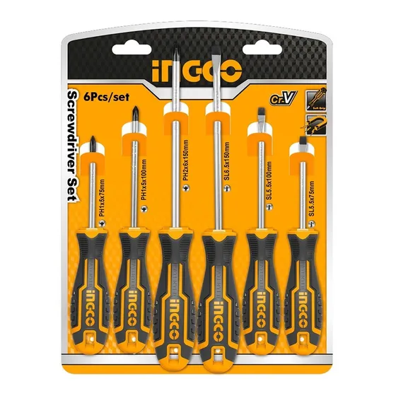 Set De 6 Desarmadores Ingco Magnéticos Cruz Y Plano