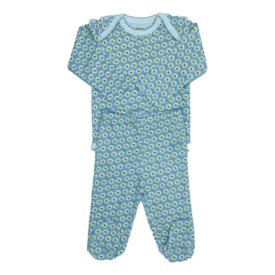 Pijama Body Cinza Margaridas Em Algodão Pima 2 Peças